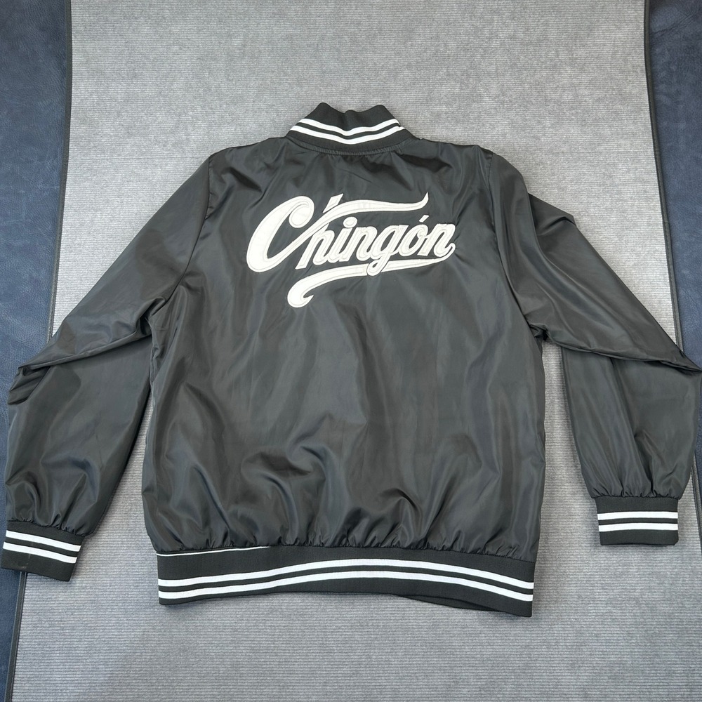 Chingon Varsity Bomber Jacket Large Black Red Snap Front Streetwear Victoria